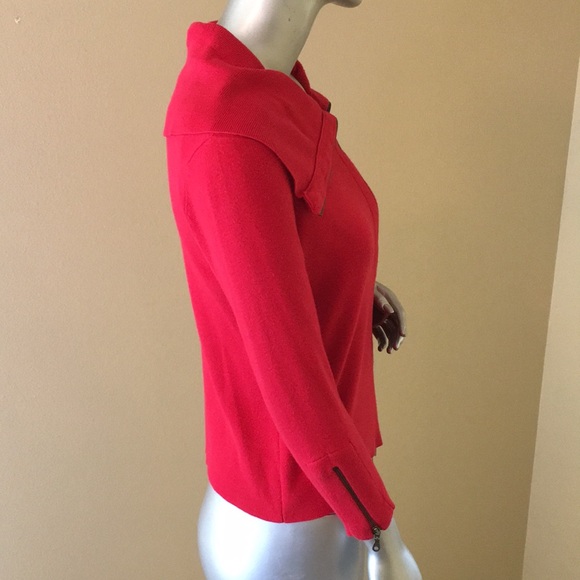 Cabi Red Asymmetrical Moto Zip It Cardigan Sweater - Picture 6 of 7